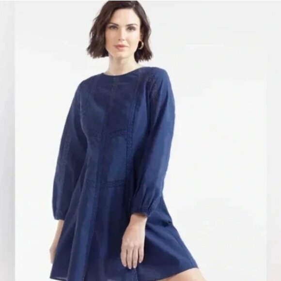 NWT OUTERKNOWN Navy Long Sleeve Elliott Organic Cotton Dress - Picture 2 of 7